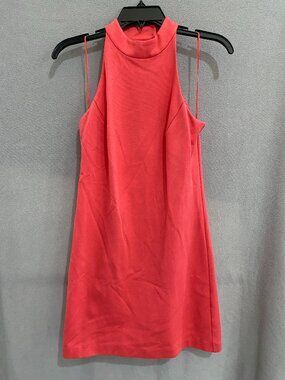 Trina Turk Coral Halter Mini Dress Sleeveless High Neck Lined Stretch Size Small